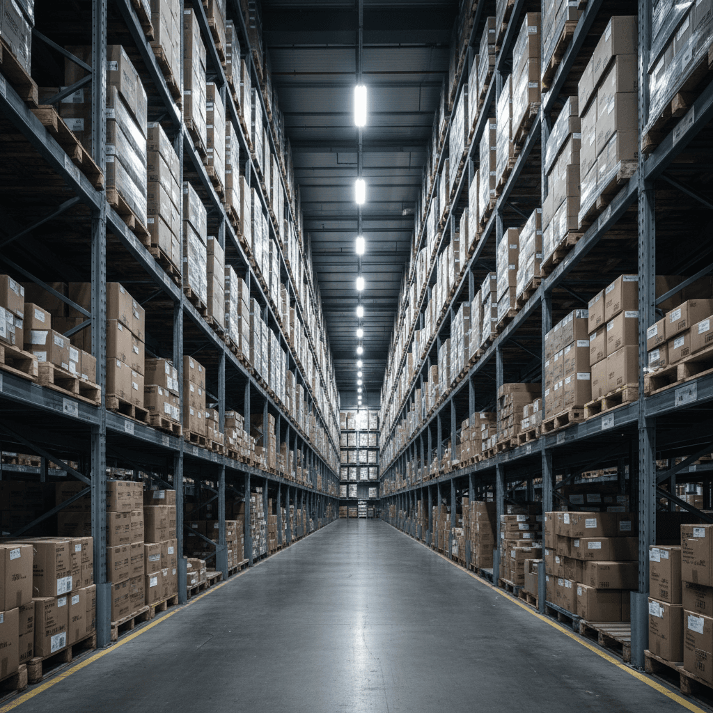 Secure warehouse storage with organized inventory