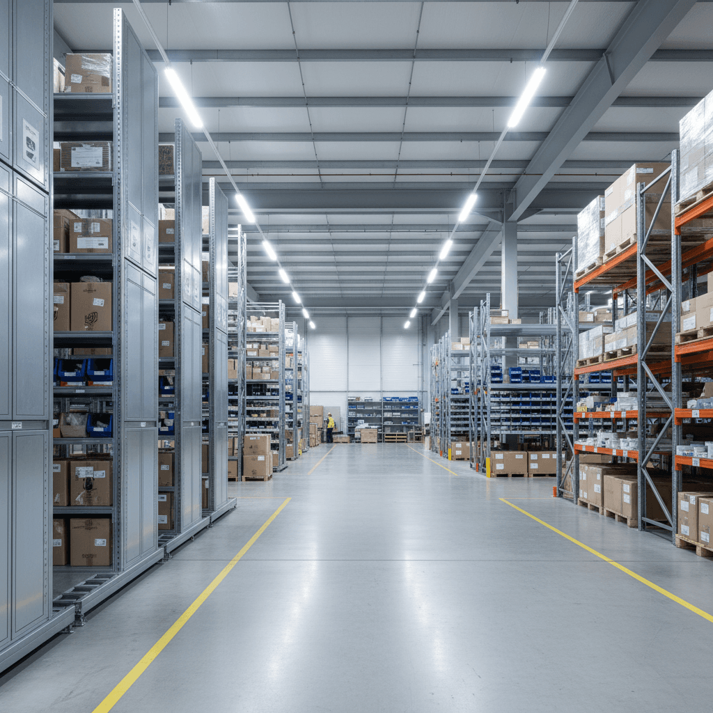 Flexible warehouse layout with multiple storage configuration options